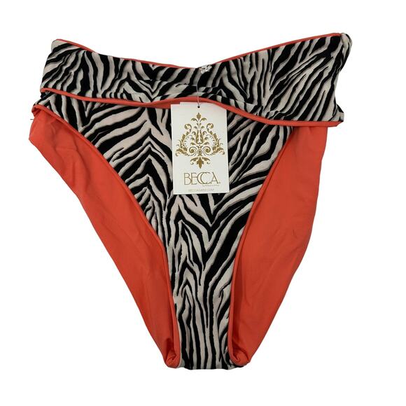 Becca by Rebecca Virtue Women's Size M High Waist Zebra Print Bikini Bottom NWT - Picture 1 of 3